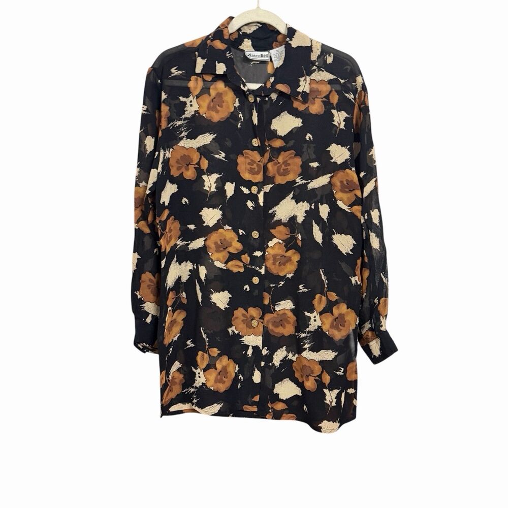 Delores Bell Womens Sz S Dark Romantic Sheer Floral Button Up Shirt Whimsigoth